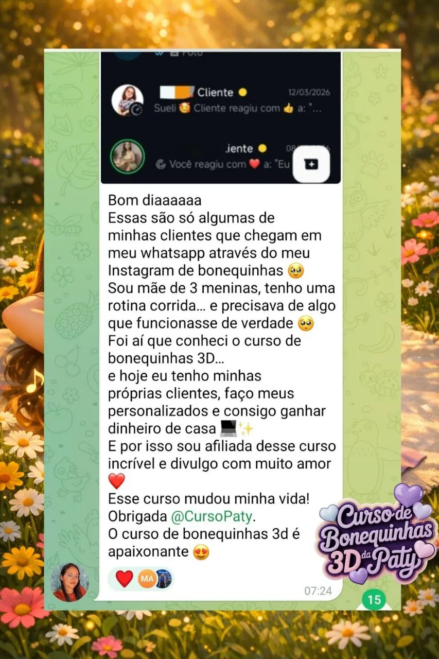 Depoimento de aluna mãe de três meninas que conquistou clientes próprias pelo Instagram das bonequinhas